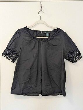 Faith + Zoe Black Eyelet Lace Trim Blouse Size M